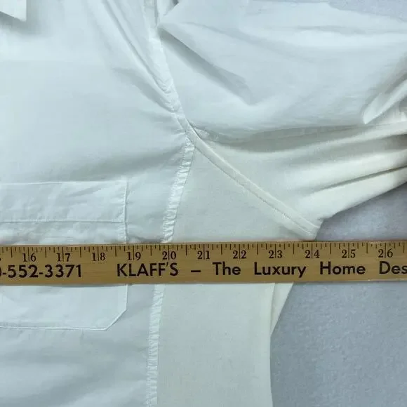 EILEEN FISHER Shirt XL Organic Cotton Woven Roll Tab Sleeve Button Front White - Picture 12 of 14